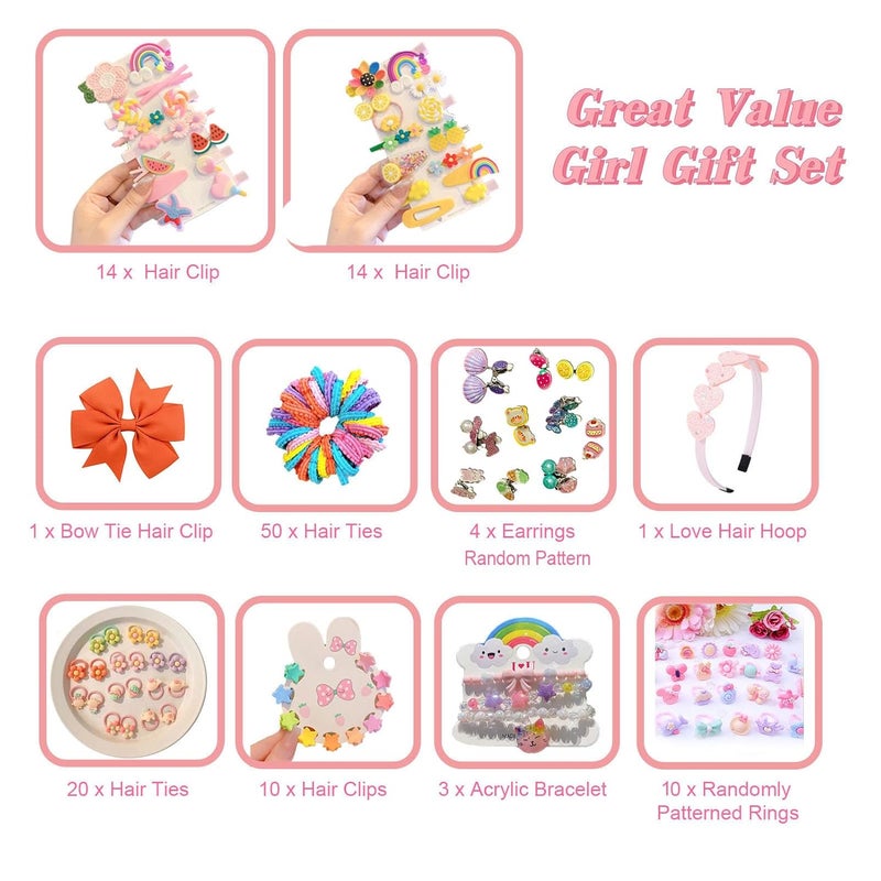 SeunKieer Hair Accessories Set with Jewelry Box for Girls, Hair Clips/Barrettes/Hair Ties/Bows/Toy Rings/Bracelets/Earrings/Hair Ropes/Hair Elastics, Gift Toys for Teen, Girls aged 4 5 6 7 8-12 - Image 2